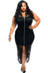 Sexy Plus Size Sleeveless Lace Zipper Front Dress in Black